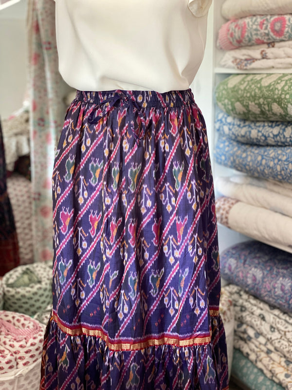 Vintage Sari Silk Maxi Skirt - Purple/Red