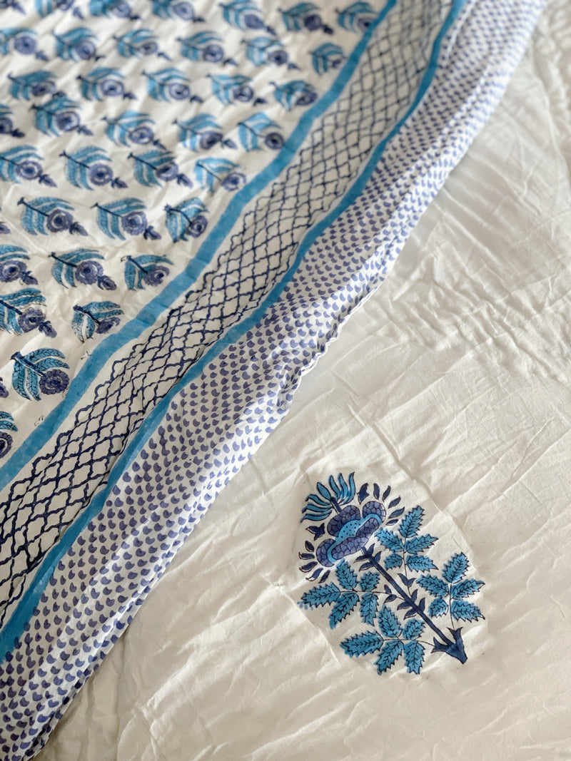 Block Print Quilt - Sky Blue Motif