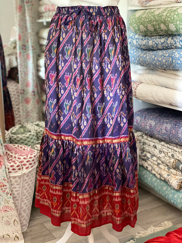 Vintage Sari Silk Maxi Skirt - Purple/Red