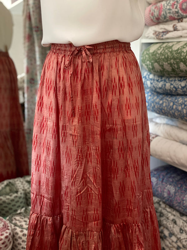 Vintage Sari Silk Maxi Skirt - Pink/Red