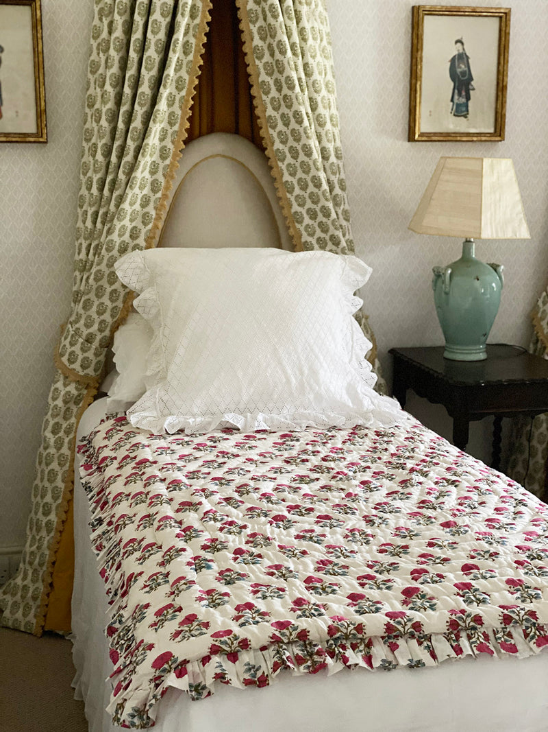 Frill Eiderdown - Pink & Grey Floral