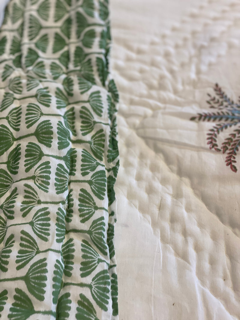 Block Printed Quilt - Blue Palm