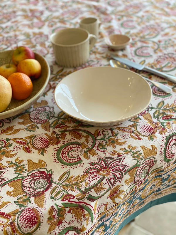 Block Printed Tablecloth - Mustard Floral