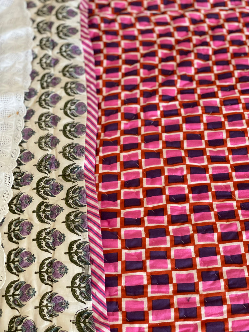 Block Printed Quilt - Pink/Purple Graphic