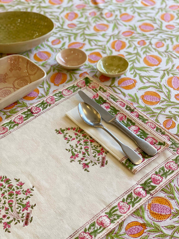 PLACEMAT & NAPKIN SET - PINK/GREEN FLOWER